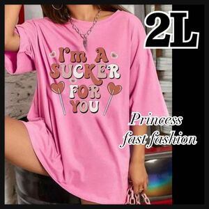 【2L】キャンディピンク 半袖Tシャツ 大きいサイズ レディース