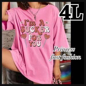 【4L】キャンディピンク 半袖Tシャツ 大きいサイズ レディース
