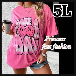 ★ラスト1点★ 【5L】ピンク ニコちゃん 半袖Tシャツ 大きいサイズ レディース