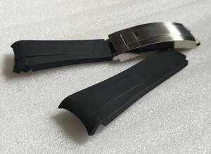 【新品】ラバー時計ベルト グライドロッククラスプ 弓型 マットブラック/シルバー 互換品
