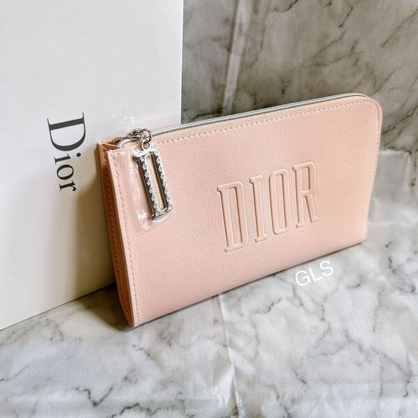 レア 訳あり 未使用本物 christian dior L字ファスナー ポーチ ピンク シルバー puレザーDチャーム ノベルティ