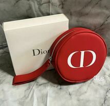 レア 未使用本物 christian dior ポーチ レッド サークル 丸型 puレザー 持ち手付き ノベルティ コスメポーチ 化粧ポーチ 小物入れ 赤_画像1