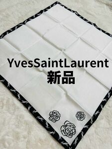 イヴサンローラン　YvesSaintLaurent スカーフ　バンダナ　YSL ホワイト×ブラック　花柄　新品未使用