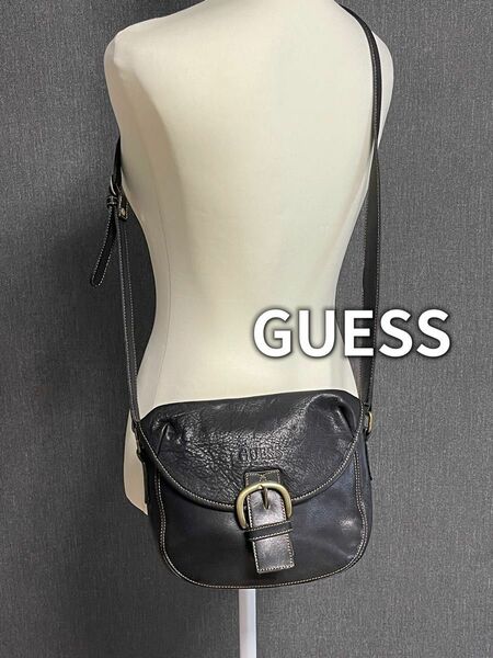 GUESS ゲス　ショルダーバッグ　黒　ブラック　レザー