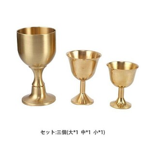 純銅製 手作りお酒用グラス 日本酒、ワイン、白酒などに 金属酒器容器 ギフト 3サイズ ゴブレット セット:3個(大*1 中*1 小*1)