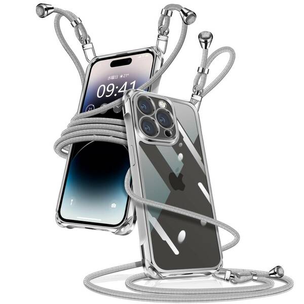 肩掛け 斜めかけ 縄掛けケース カバー 透明 アイフォン14ProMax 薄型 スマホケース 軽量 max TPU iPhone1