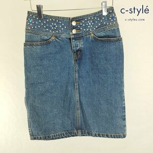 F219a [ popular ] HYSTERIC GLAMOUR Denim skirt S indigo studs button fly 2AK-1211 lady's | bottoms G