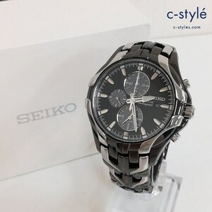 O021 [動作品] SEIKO セイコー 腕時計 ブラック×シルバー V172-0AK0 SSソーラー 黒文字盤 | P★