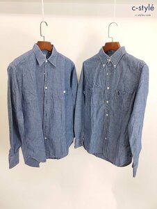 O517a [ set ] BLUE BLUEb lube Roo Denim shirt 1 indigo long sleeve cotton 100% | tops N