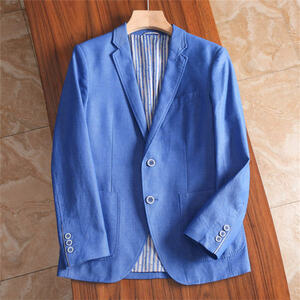 S2280-2XL 新品メンズ スーツ ジャケットアウター 高品質 背広 テーラードジャケット 綿麻混 春秋 ビジネス ブレザー/ブルー