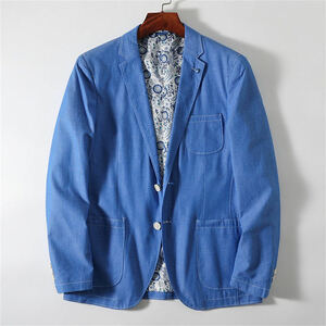 S2279-2XL 新品メンズ スーツ ジャケットアウター 高品質 背広 テーラードジャケット 綿麻混 薄手 春夏 ビジネス ブレザー/ブルー