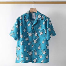 S1411-2XL 新品 アロハシャツ メンズ 半袖シャツ 薄手 夏 カジュアル 花柄 総柄 おしゃれ シルクのような質感 /水色_画像1