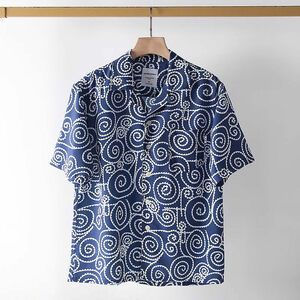 S1410-2XL 新品 アロハシャツ メンズ 半袖シャツ 薄手 夏 カジュアル 花柄 総柄 おしゃれ シルクのような質感 /ダークブルー 