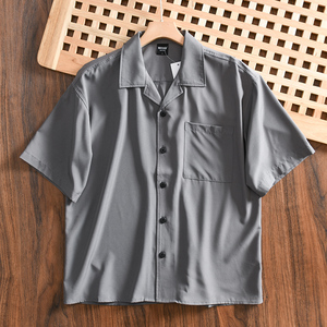 S2361-3XL 新品 アロハシャツ メンズ 半袖 無地 シャツ 高品質 快適 薄手 夏ノーアイロン カジュアル シルクのような質感 /グレー