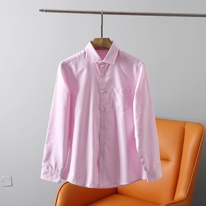 S2315-XL 新品 高品質 メンズ 長袖 シャツ トップス ワイシャツ 無地 春夏 カジュアル ビジネス 通勤 紳士服 / ピンク