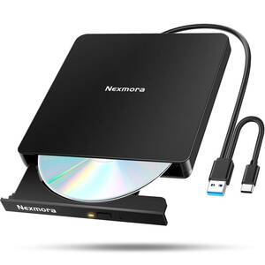 【2024革新型・高速USB3.0対応】 CD DVDドライブ 外付け 静音 DVDプレーヤー 外付けDVDドライブ USB3.0＆Type-C両接続 読取/書込可 