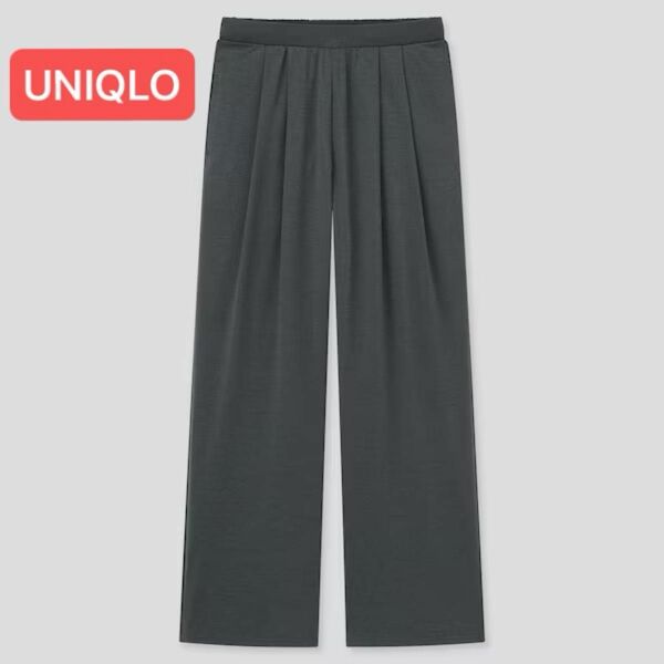 DARK GRAY UNIQLO サテンジャージーワイドストレートパンツ