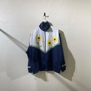 vintage design flower zip jacket アメリカ古着 USA製 ビンテージ 刺繍 デザインジャケット ジップジャケット TALONジップ 60s 70s 80s 