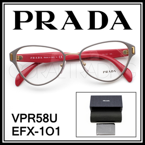 24088★新品本物！PRADA VPR58U EFX-1O1 グレー/ゴールド/レッド プラダ コンビネーションフレーム 高級メガネフレーム 眼鏡 男女兼用