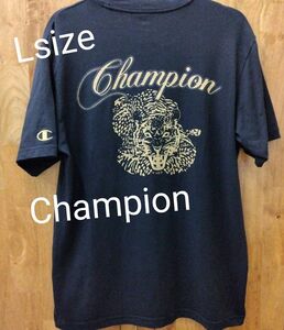 Champion メンズTシャツ ブラック 刺繍 Lsize 半袖