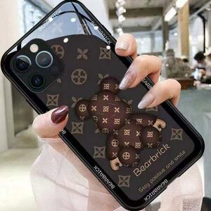 iPhone15 14 13 case . hope pattern . model strengthen glass feeling of luxury pretty dressing up bear gray Brown 