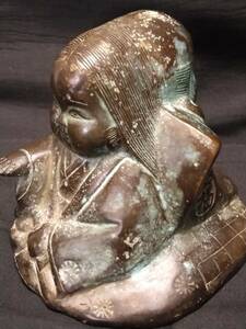 銅像「おたふく、福助」背中合わせで鋳造された珍しい物です　「美術工芸品、アンティーク、オブジェ」