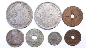 フランス領インドシナ 貨幣 7枚組 1ピアストル 20CENT 10CENT 5CENTなど 仏領インドシナ　コイン