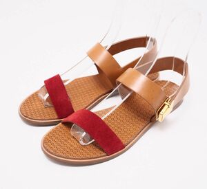 GP9674^ MiuMiu /miumiu* suede × leather * sling back * sandals * flat shoes * shoes * red × brown group *36.5/23cm corresponding 