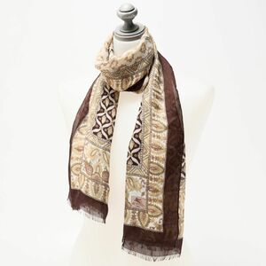 GQ0033v Italy made ETRO Etro silk chiffon total pattern stole scarf shawl Brown × beige group 