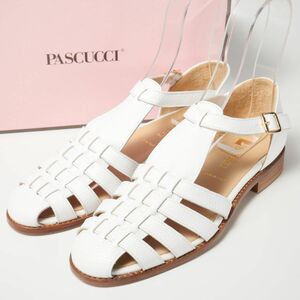 MG1952▽未使用*定価2.9万円*PASCUCCI パスクッチ 838 グルカサンダル size37*メッシュレザー 編み込み アンクルストラップ 靴 ホワイト