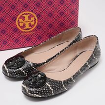 GP8415▽TORY BURCH トリーバーチ*6.5C/23.5cm相当*REVA BALLET*パイソン型押しレザー*ダブルT*フラットシューズ バレエ パンプス*箱付き_画像1