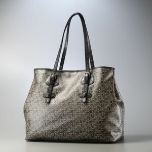 MG1581△CELINE セリーヌ*サルキー/馬車柄*PVC×レザー*トートバッグ*ショルダーバッグ*肩掛け*鞄*ブラック×ブラウン系*vintage