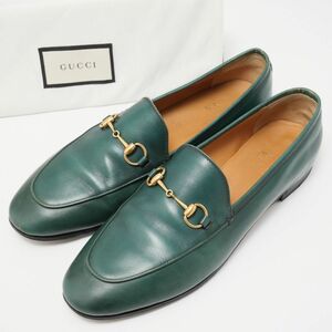 GP8468△イタリア製*GUCCI グッチ*460723*レザー*ホースビットローファー*シューズ*革靴*グリーン系*size39/24.5cm相当*保存袋付き