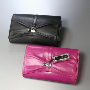 TH4403v Oscar tela renta car Oscar de la Renta 2 point set leather original leather flap clutch bag bag black group purple pink series 