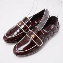 GP9809▲TORY BURCH/トリーバーチ BALLET LOAFER クロコ型押しレザー ローファー フラット 靴 ブラウン系 サイズUS 5.5/_画像1