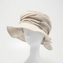 GO8598▽イタリア製 フルラ FURLA リネン リボン レディースハット 帽子 約56.5cm ベージュ系_画像1