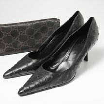 GP5915▽イタリア製*GUCCI グッチ*オーストリッチレザー/本ダチョウ革*ポインテッドトゥ パンプス*40.5C(25.5cm相当)*靴*ブラック_画像1