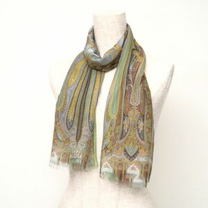 GP7756v Italy made ETRO Etro silk chiffon peiz Lee stole scarf shawl green group 