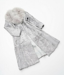 TH5232* Ram fa-* fox fur collar *FOX*book@ fur * fur coat * long coat *107cm*size11* gray series 