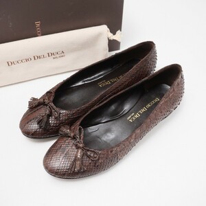 GQ0511# Italy made #te.chio Dell te.ka/DUCCIO DEL DUCA* python leather pumps * ballet pumps * Flat * brown group *35*23cm corresponding 