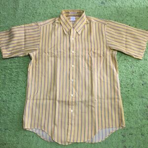 【made in USA】50's60's Americanclothing/ENRO/shortsleevechambrayshirt/size16/mustardstripe/button-down/Larry Alan/Unionstamp/