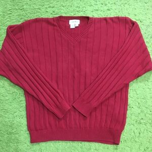 【made in USA】90's Americanclothing/EDDIEBAUER/cottonsweaterl/Vneck/longsleeve/wineredbody/size XL/