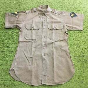 【made in USA】40's military vintage/USARMY/SHIRTS.COTTON,KHAKI.STAND-UP COLLAR/size14-33/specialist/khaki/状態good/