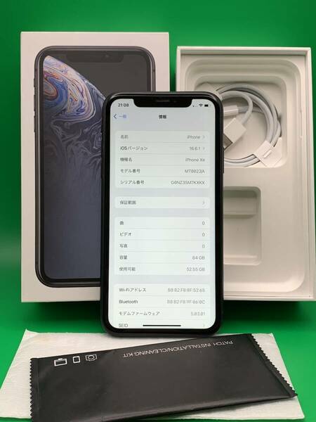 ★バッテリー新品 iPhone XR 64GB SIMフリー 最大容量100% 格安SIM可 SoftBank ○ MT002J/A ブラック 中古 新古品 821072-2 