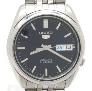 動作品【 SEIKO SEIKO5 自動巻き 腕時計 7s26-01v0 】セイコー5 メンズ 裏スケルトン 3針式 ブラック文字盤 デイデイト 21石 MN