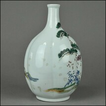 古伊万里 時代物 色絵 鶴亀草花図 輪花形徳利 花瓶 花入 古美術品_画像3