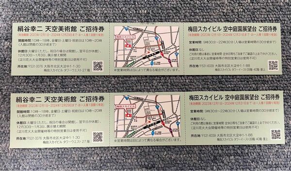 空中庭園展望台&天空美術館 セット 招待券 ペア(２枚) 2024年　