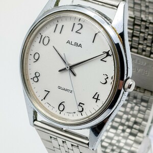 1円 稼働品 ALBA アナログ ジャンク 腕時計 クォーツ 白文字盤