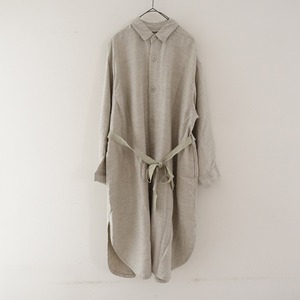 【美品/2022/定価6.3万】パドカレ pas de calais *MIHARA WOOL コート*36麻毛グレーベージュ羽織上着紐付(jk25-2404-223)【50E42】