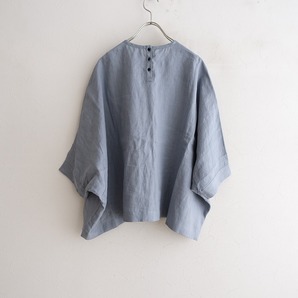 【美品/2023SS/定価4.9万】ユーモレスクhumoresque *dolman blouse*Fクルーネック麻リネン半袖グレーブルー(j4-2404-75)【80E42】の画像2